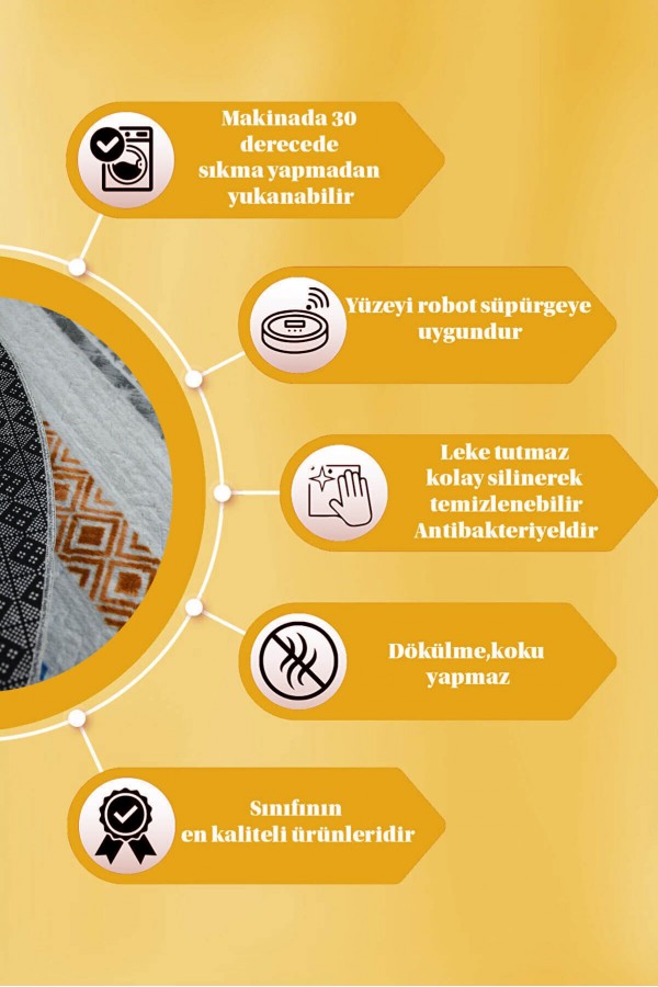 Renkli Kaymaz Tabanlı Kabartmalı Yuvarlak Halı VZ9003Y