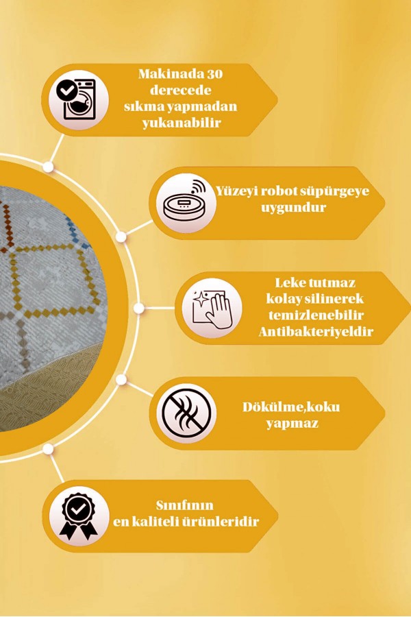 Renkli Kaymaz Tabanlı Kabartmalı Yuvarlak Halı YM9019Y