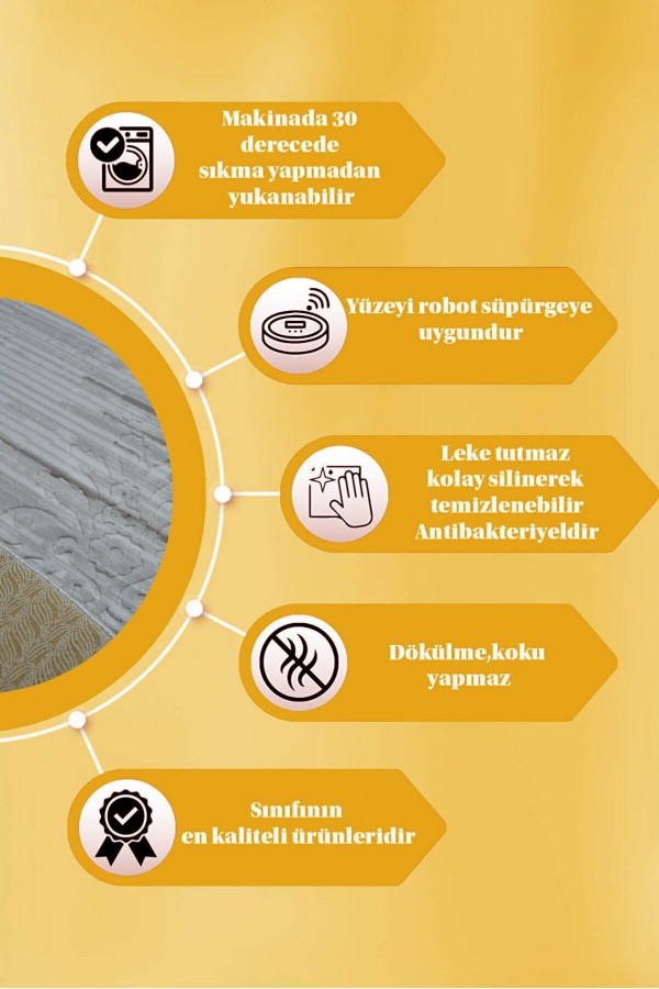 Bej Kaymaz Tabanlı Kabartmalı Yuvarlak Halı YM9021Y