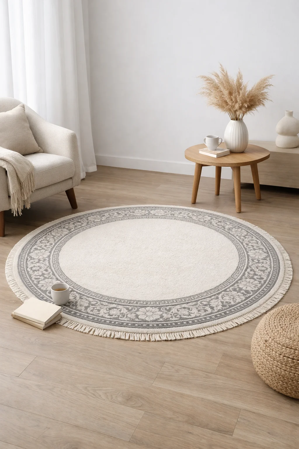 120x120 yuvarlak halı dekoratif kullanım