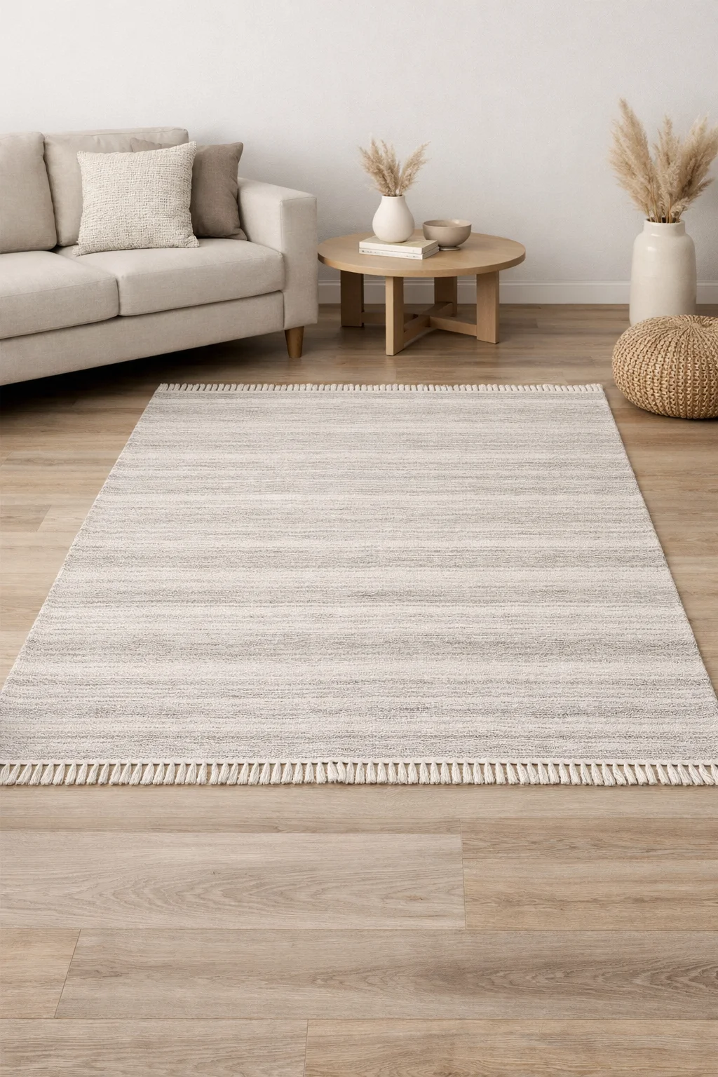Düz kesme halı ile düzenlenmiş modern yaşam alanı