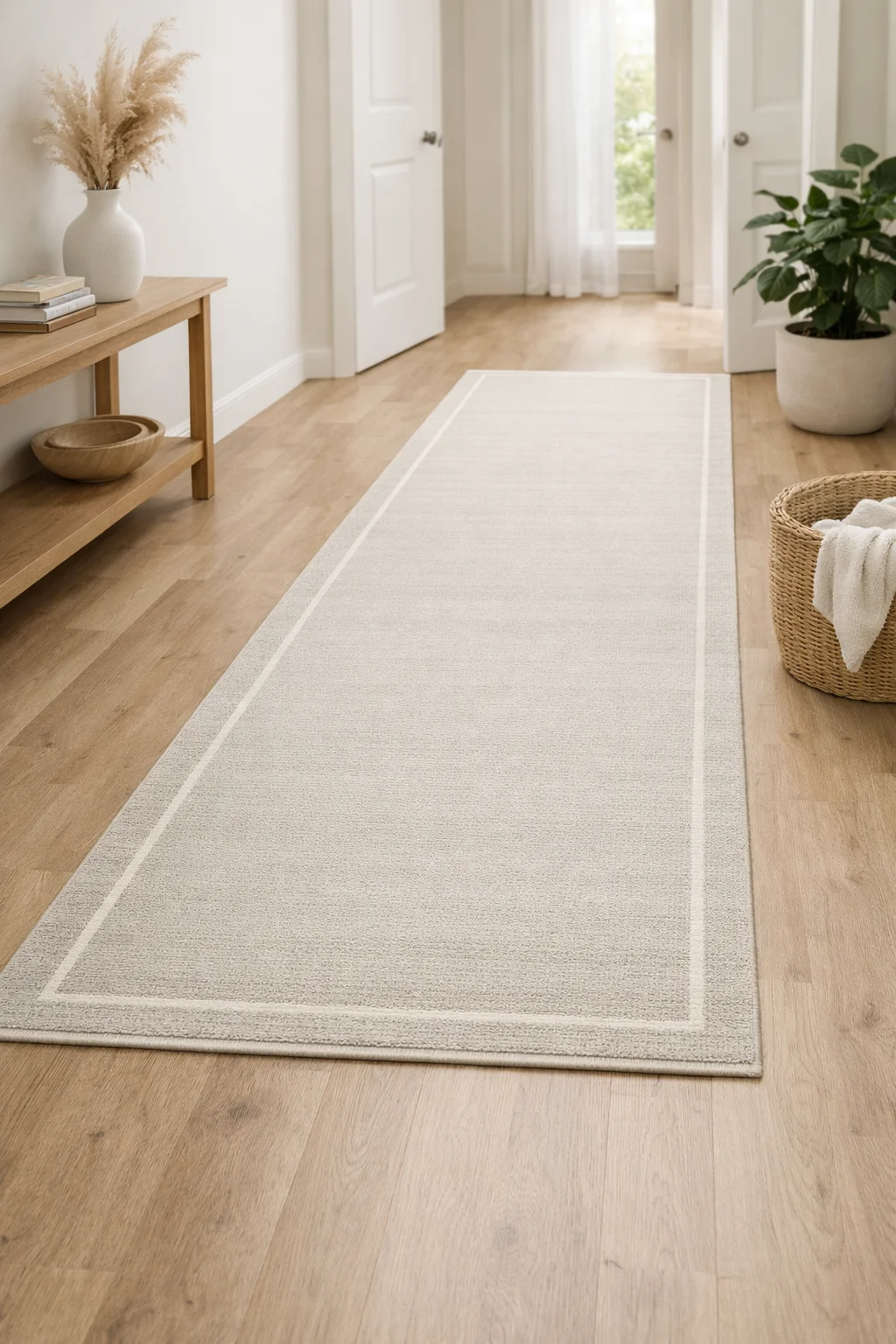 Düz yolluk halı modelleriyle sade koridor dekorasyonu