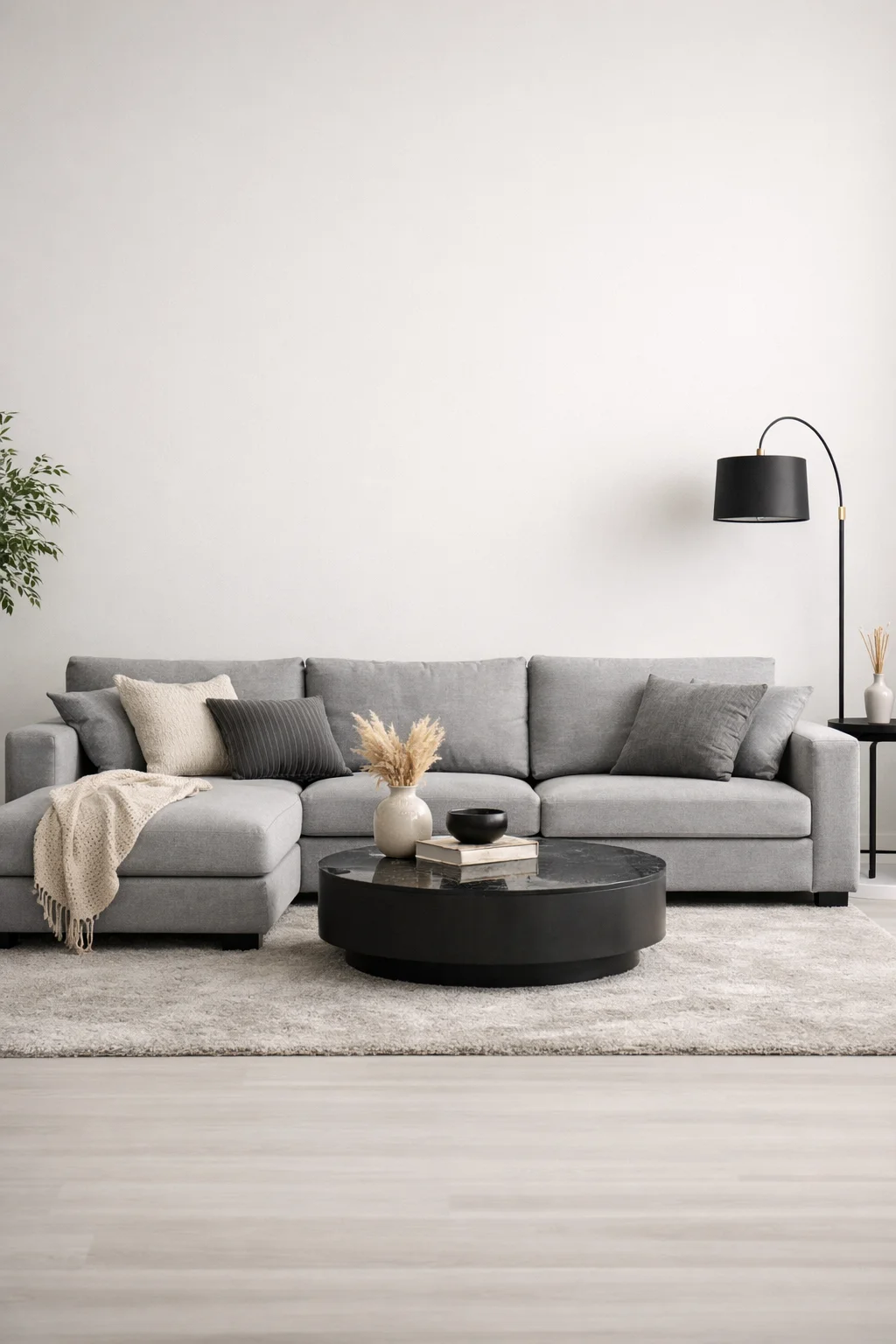 Gri halı modelleriyle modern salon dekorasyonu
