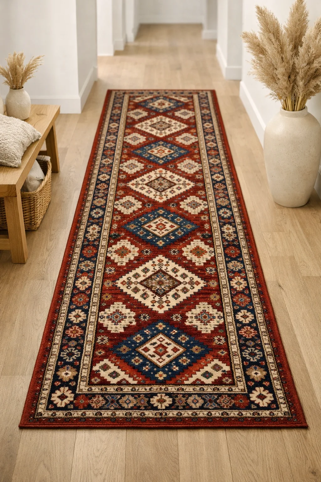Klasik desenli kilim yolluk koridor dekorasyonu