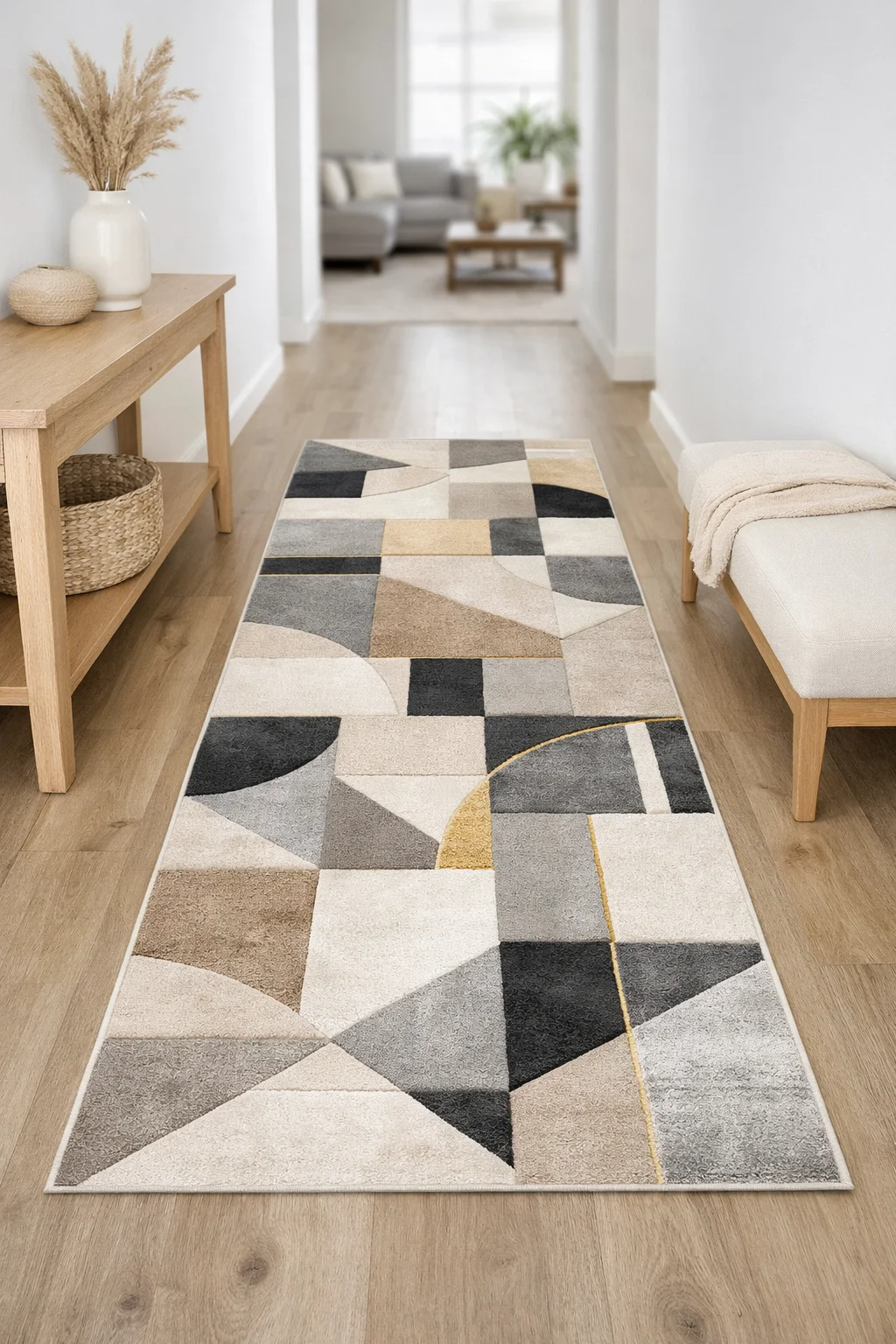 Modern geometrik desenli yolluk halı