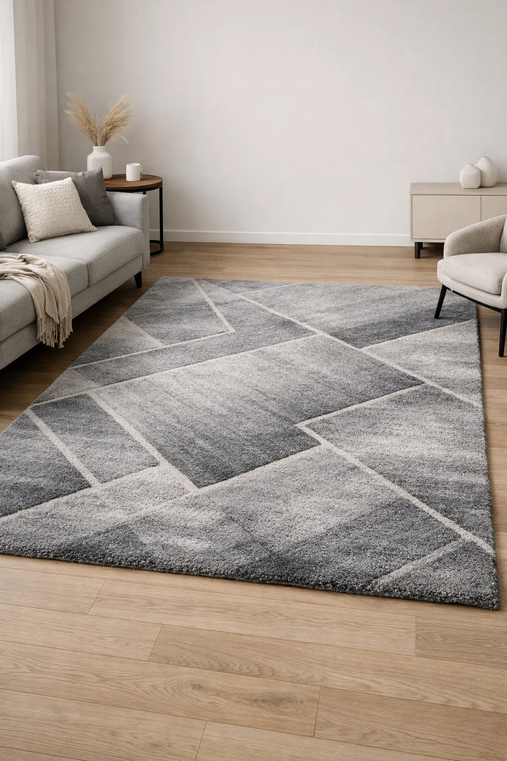 Modern tasarım gri halı ile döşenmiş çağdaş salon dekorasyonu
