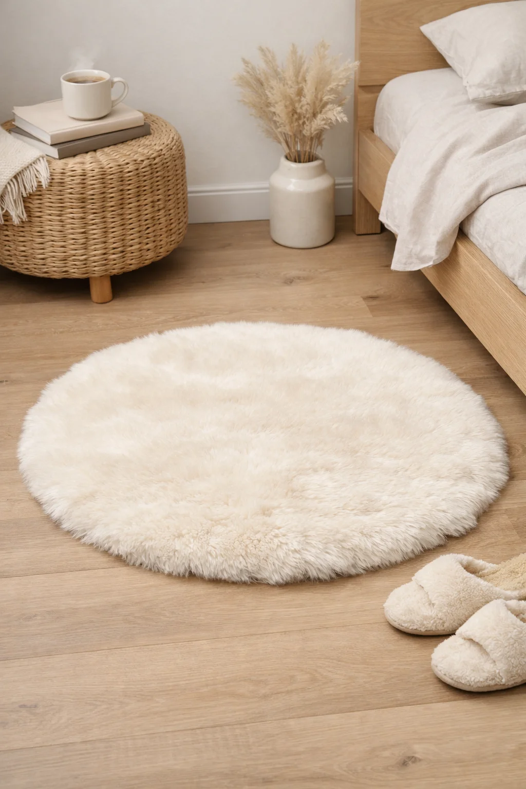 Peluş küçük halı ile dekore edilmiş sıcak yaşam alanı