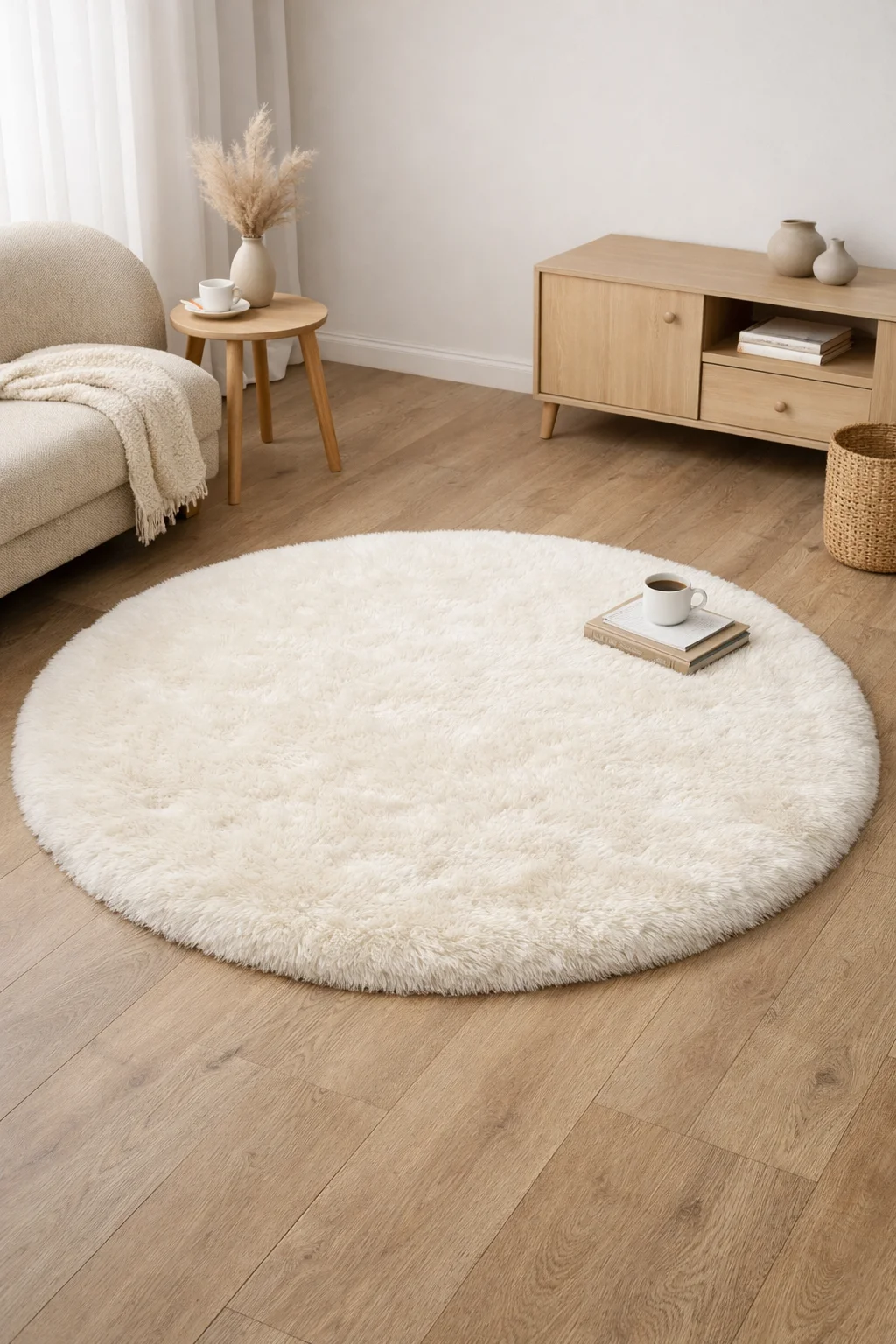Yumuşak dokulu peluş yuvarlak halı modeli
