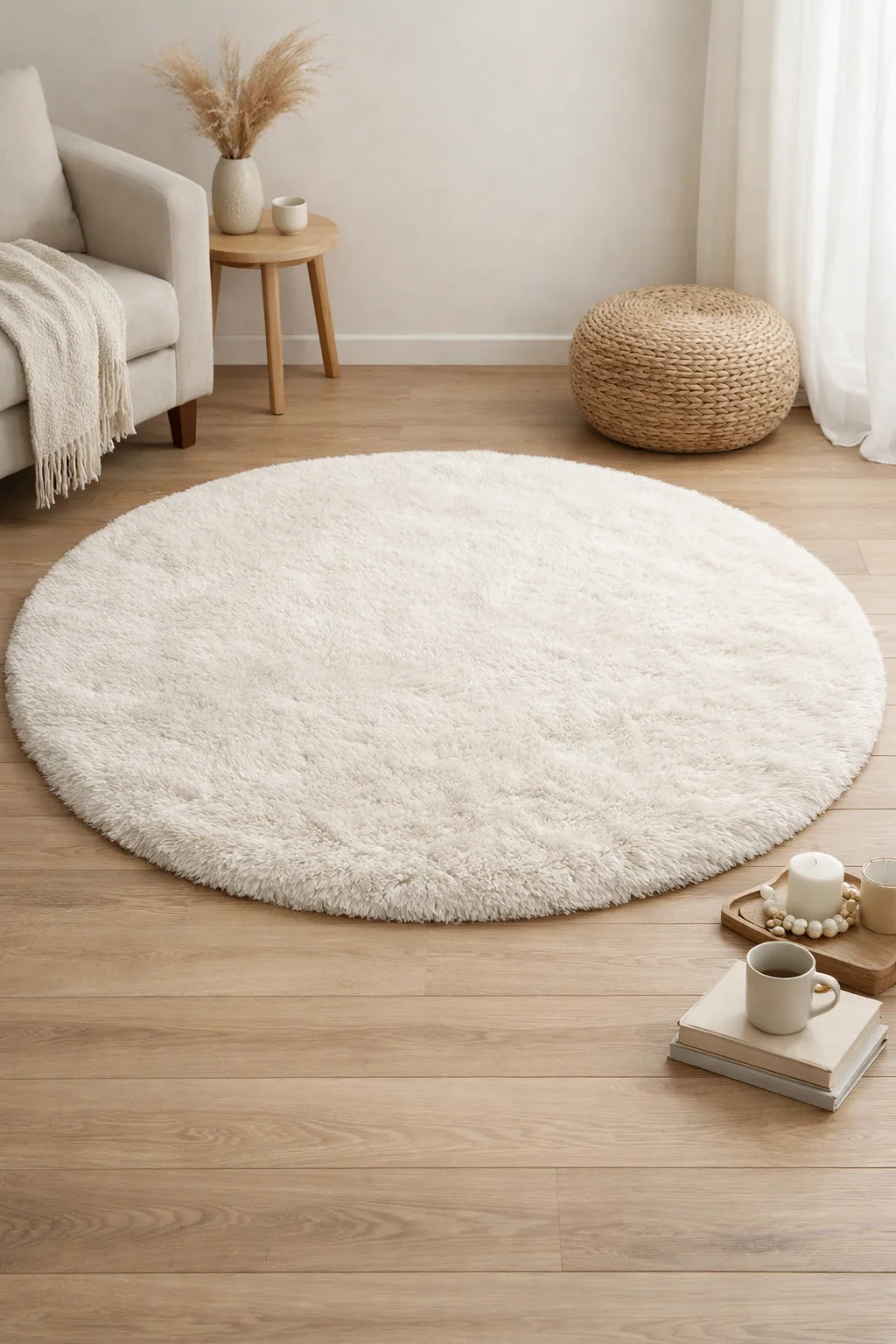 Yuvarlak peluş halı fiyatları için dekoratif halı görünümü