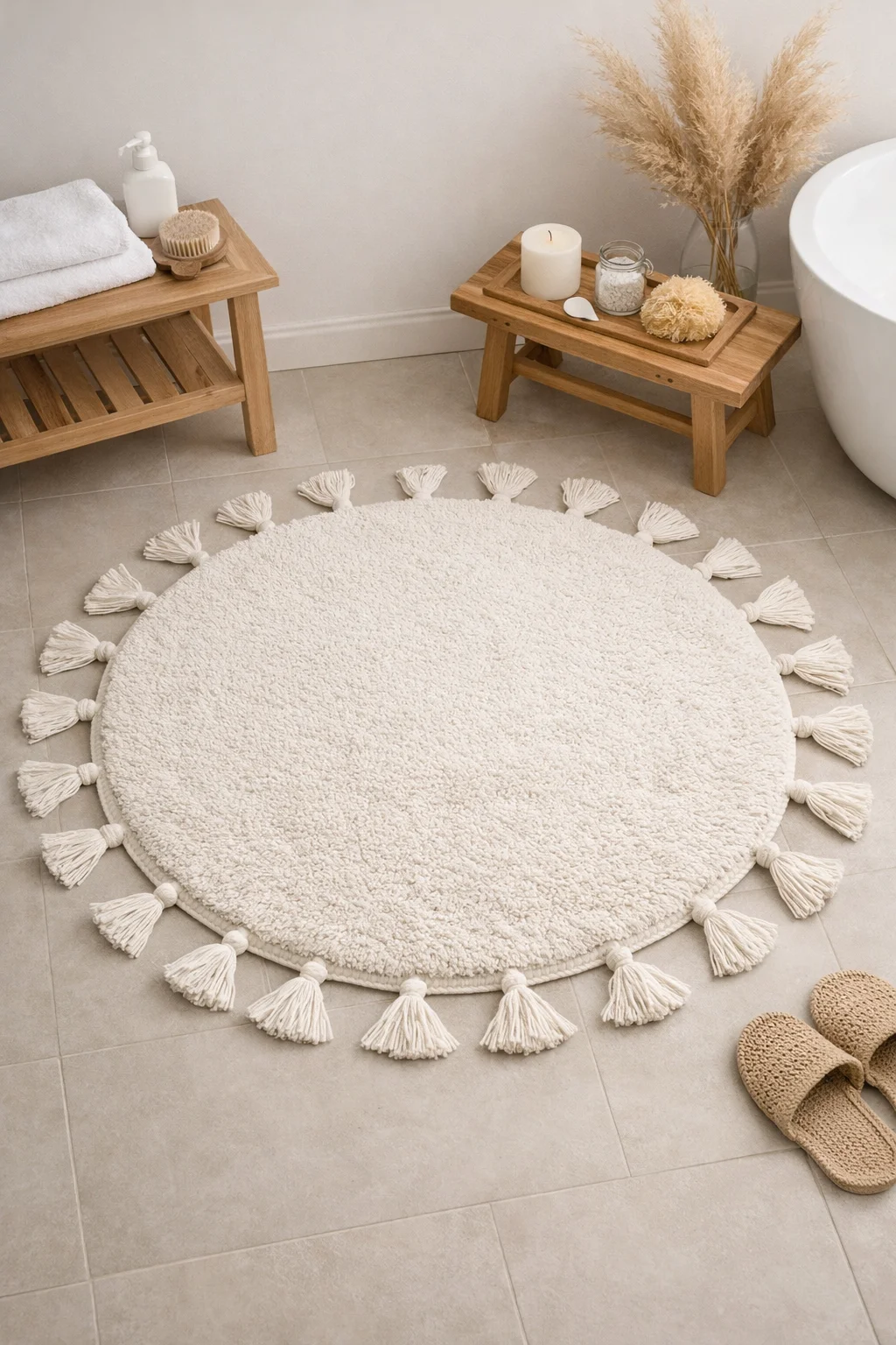 Yuvarlak püsküllü banyo paspası